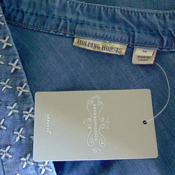Anthro Holding Horses Chambray Stitch Wrap Top M - Picture 5 of 6